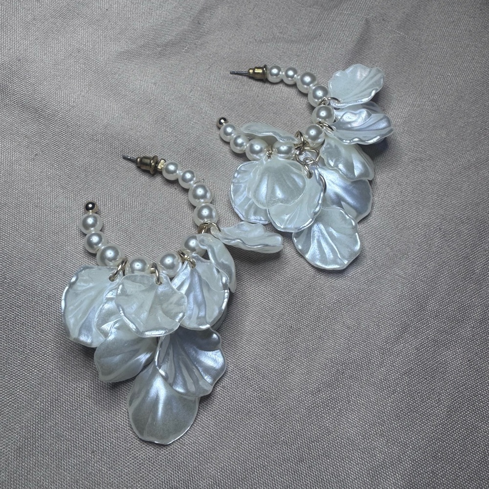Elegant Pearl and Petal Hoop Earrings